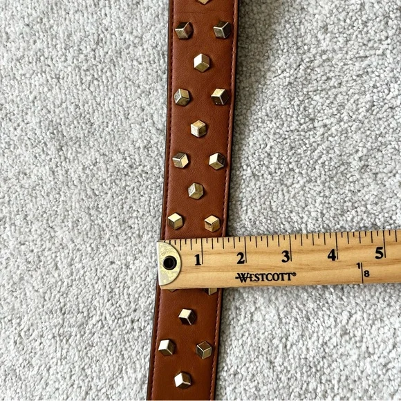 CLEARLY TAN HANDBAG GOLD STUDDED CROSSBODY STRAP TRENDY STYLISH UNIQUE CHIC - Picture 2 of 5